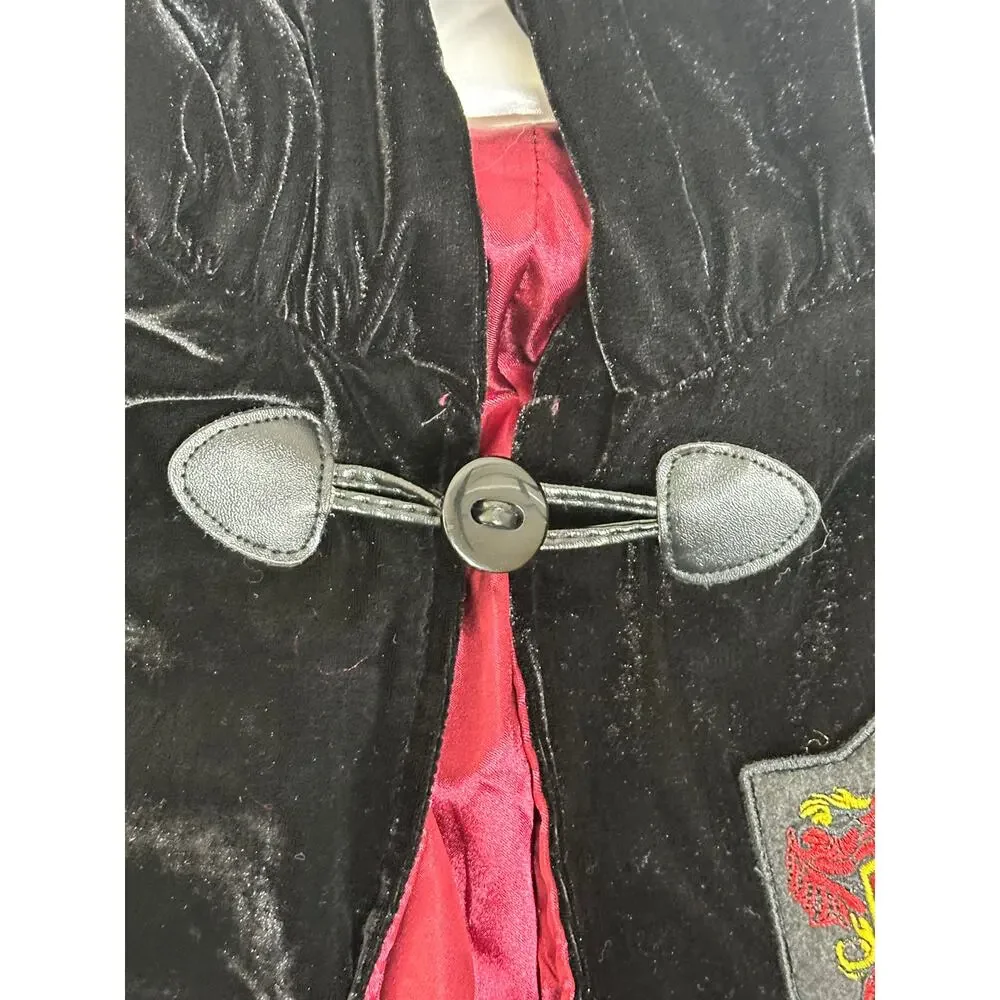 Harry Potter Gryffindor Hooded Robe Costume Costume Velvet Satin Black Red OneSz